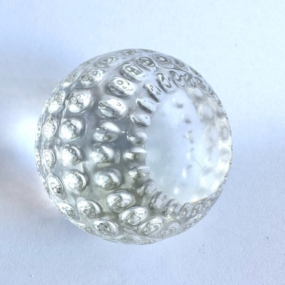 Glass Golf Ball Paperweight 2" Clear Crystal Polished Bottom Golfball Office - Picture 4 of 8